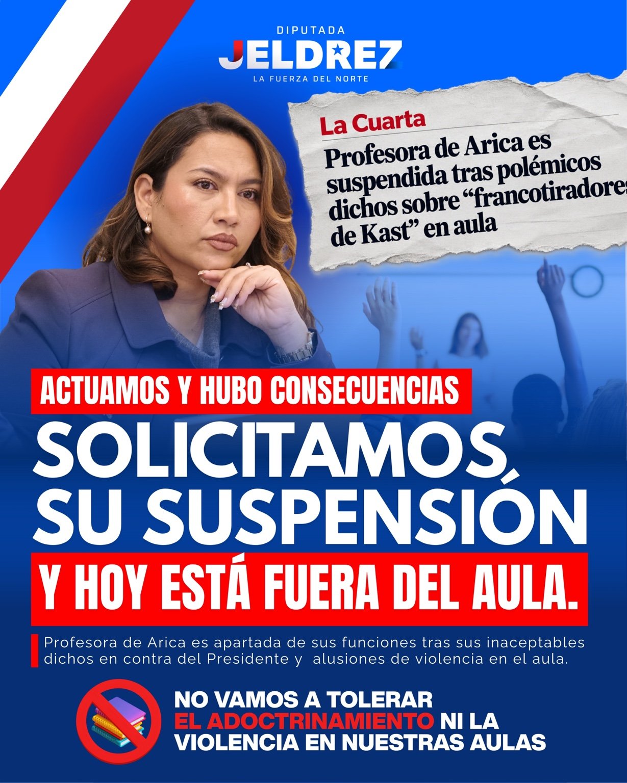 Gráfica oficial de la diputada Stephanie Jéldrez sobre el caso de Arica
